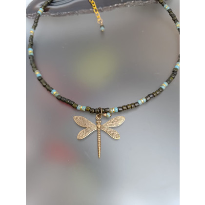 unikatart - korale,naszyjniki - Naszyjnik Z Koralików Ważka Wisiorek Unisex 25.162 foto #4