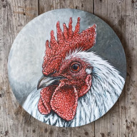 Biały kogut, obraz akrylowy na podobraziu 30cm