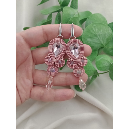 Soutacheria - kolczyki - Kolczyki brudny róż na wesele, przyjęcie, ślub, pudrowe kolczyki, klipsy zgaszony róż foto #1