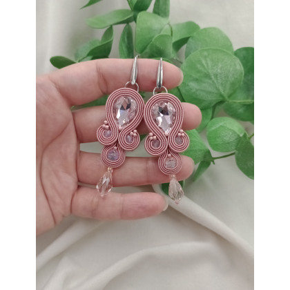 Soutacheria - kolczyki - Kolczyki brudny róż na wesele, przyjęcie, ślub, pudrowe kolczyki, klipsy zgaszony róż foto #2