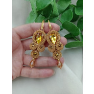 Miodowe złote kolczyki klipsy, kryształowe musztardowe kolczyki