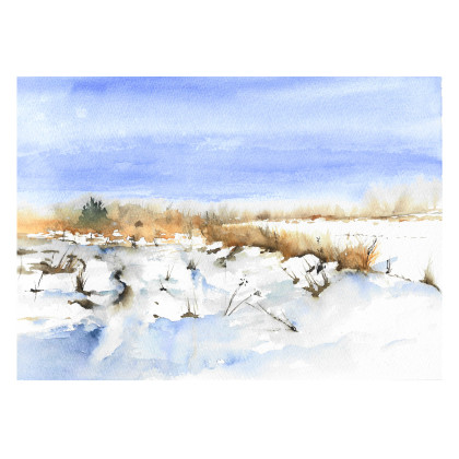 Pejzaż zimowy - akwarela, Magdalena Malik, obrazy akwarela