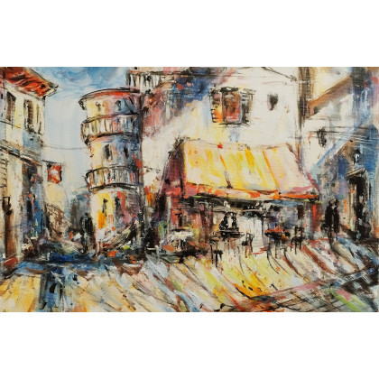 Toskańska kawiarenka..., Dariusz Grajek, olej + akryl