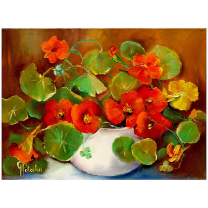 Nasturcje obraz olejny 30cm-40cm, Grażyna Potocka, olej + akryl