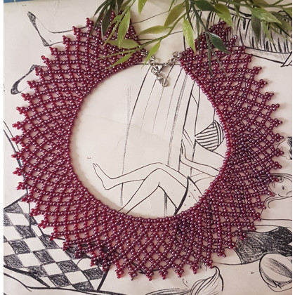 unikatart - korale,naszyjniki - Naszyjnik Krywulka Czerwona Opalizowana Licynia nasz20 -35 foto #1