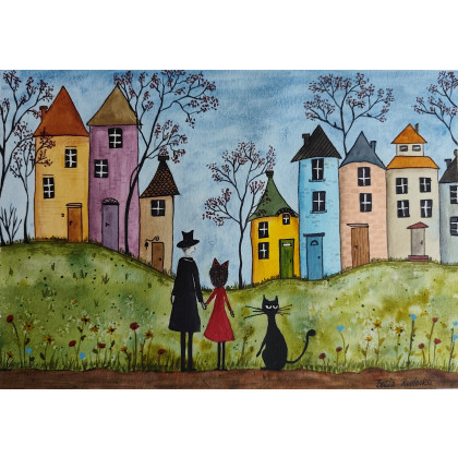 Beata Rudecka - obrazy akwarela - Akwarela Akwarelka Obraz pt: Koci Świat foto #2