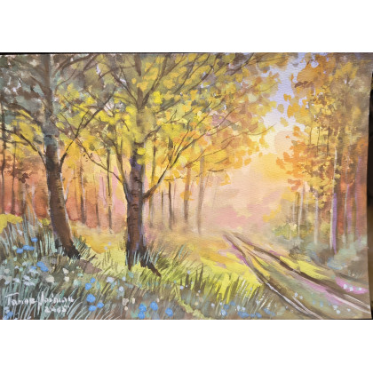 DROGA PRZEZ LAS, Tomasz Woźniak, obrazy akwarela