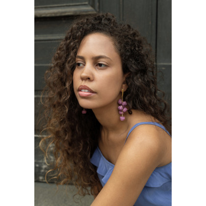 Długie kolczyki kwiatki piwonie peonie mauve, Soutacheria, kolczyki