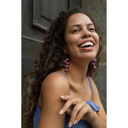 Soutacheria - kolczyki - Długie kolczyki kwiatki piwonie peonie mauve foto #1