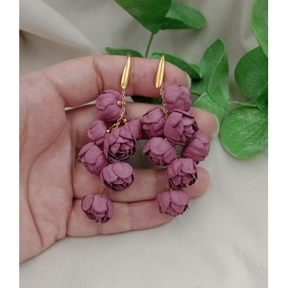 Soutacheria - kolczyki - Długie kolczyki kwiatki piwonie peonie mauve foto #2