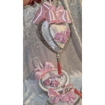 Sandra Sójka - dekory wiszące - Różowy biały zestaw bombki biżuteryjne 2025 bajkowe ozdoby choinkowe 3 sztuki foto #3