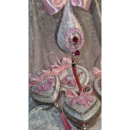 Sandra Sójka - dekory wiszące - Różowy biały zestaw bombki biżuteryjne 2025 bajkowe ozdoby choinkowe 3 sztuki foto #4