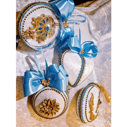 Sandra Sójka - dekory wiszące - Biało jasnoniebieski zestaw 5 sztuk bombki biżuteryjne jak z królewskie bajki 2025 foto #6