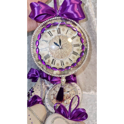 Sandra Sójka - dekory wiszące - Fioletowo - kremowy zestaw 4 duże bombki biżuteryjne promocja zegary świąteczne foto #1