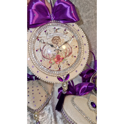 Sandra Sójka - dekory wiszące - Fioletowo - kremowy zestaw 4 duże bombki biżuteryjne promocja zegary świąteczne foto #3