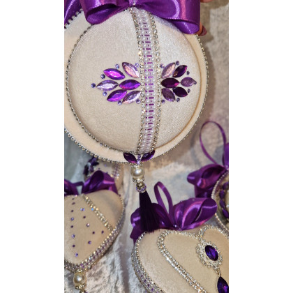 Sandra Sójka - dekory wiszące - Fioletowo - kremowy zestaw 4 duże bombki biżuteryjne promocja zegary świąteczne foto #4