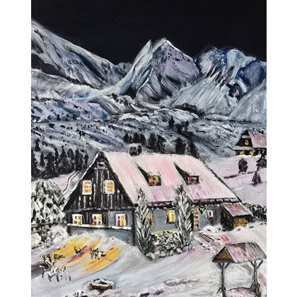 Zima w gorach, Krystyna Mościszko, obrazy akryl