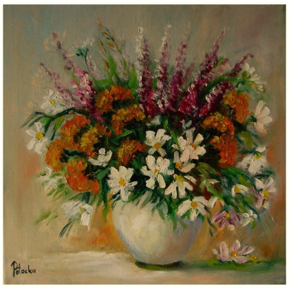 Bukiet polnych kwiatów 40cm-40cm obraz olejny, Grażyna Potocka, obrazy olejne