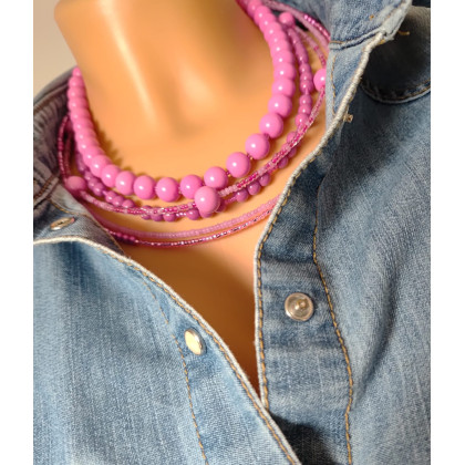unikatart - korale,naszyjniki - Naszyjnik Różowe Kulki Korale Kaskadowe 25.165 foto #1