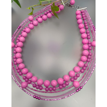 unikatart - korale,naszyjniki - Naszyjnik Różowe Kulki Korale Kaskadowe 25.165 foto #3
