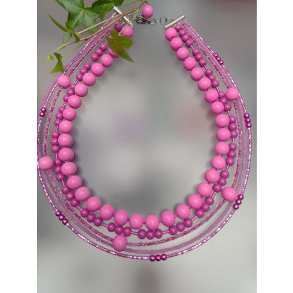 unikatart - korale,naszyjniki - Naszyjnik Różowe Kulki Korale Kaskadowe 25.165 foto #4