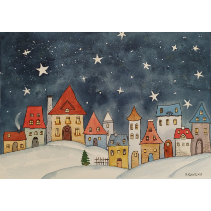 Beata Rudecka - obrazy akwarela - Akwarela Akwarelka Obraz pt. Magiczna Noc. A4 - 21 x 29,7 cm, foto #1