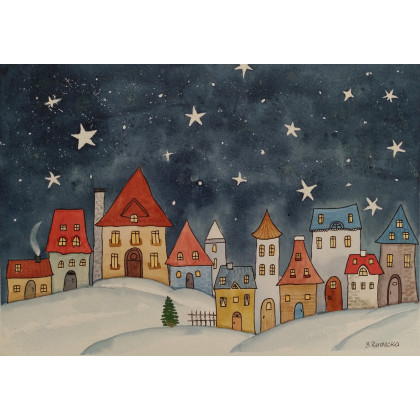 Beata Rudecka - obrazy akwarela - Akwarela Akwarelka Obraz pt. Magiczna Noc. A4 - 21 x 29,7 cm, foto #2