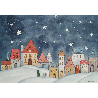 Beata Rudecka - obrazy akwarela - Akwarela Akwarelka Obraz pt. Magiczna Noc. A4 - 21 x 29,7 cm, foto #3