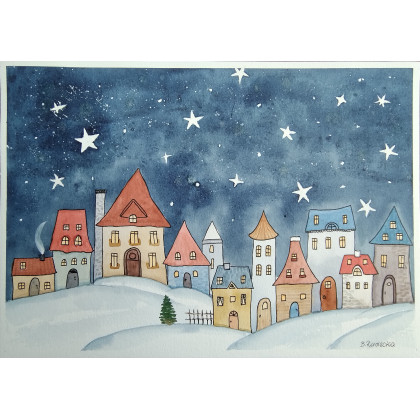 Beata Rudecka - obrazy akwarela - Akwarela Akwarelka Obraz pt. Magiczna Noc. A4 - 21 x 29,7 cm, foto #4