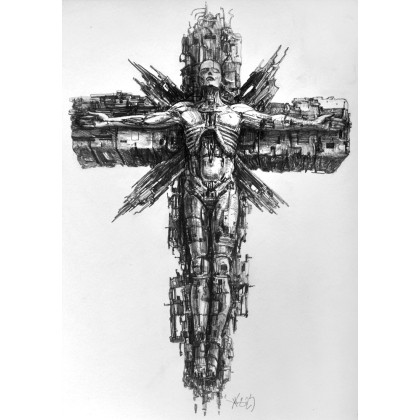 Deus Ex Machina - rysunek ołówkiem, Krzysztof Krawiec, rysunek ołówkiem