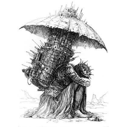 Sen strudzonego wędrowca - rysunek piórkiem, Krzysztof Krawiec, rysunek tuszem