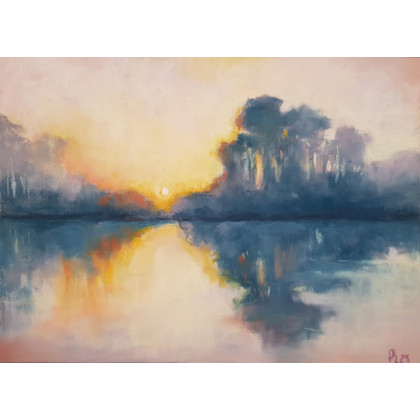 Paulina Lebida - pastele suche - Wieczór nad jeziorem  -rysunek pastele foto #1