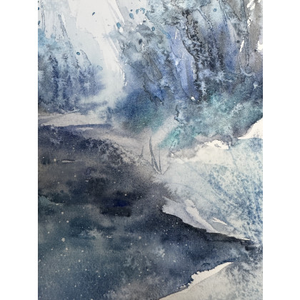 Krystyna Nowak - obrazy akwarela - Zimowy strumyk (30x40 cm) foto #1