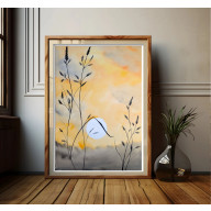 Akwarela A3. Zachód słońca na łące