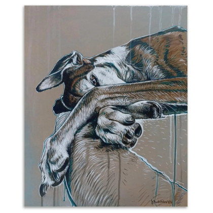 Chart, pies, obraz na płycie, Joanna Podolska, obrazy akryl