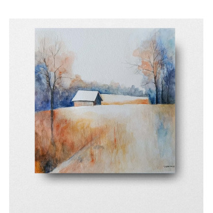 Pejzaż- akwarela formatu 25/25 cm, Paulina Lebida, obrazy akwarela