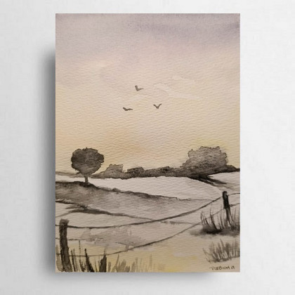 Pejzaż-  akwarela formatu A5, Paulina Lebida, obrazy akwarela