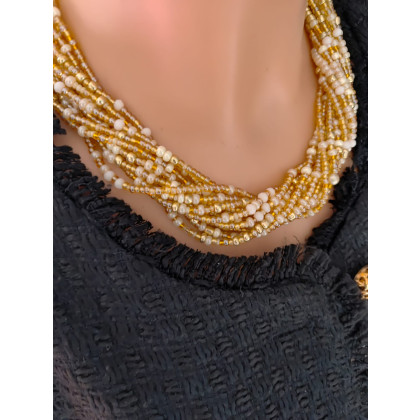 unikatart - korale,naszyjniki - Naszyjnik Perłowe Złote Szklane Korale 25.171 foto #1