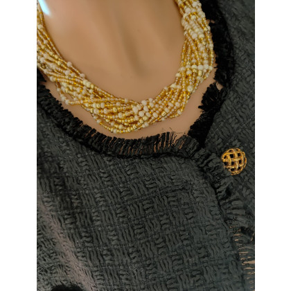 unikatart - korale,naszyjniki - Naszyjnik Perłowe Złote Szklane Korale 25.171 foto #2