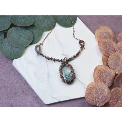 Witchcraft Apparel - wisiory - Miedziany naszyjnik wire wrapping z labradorytem #490 foto #1