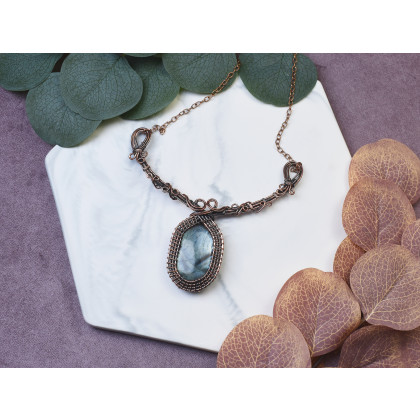 Witchcraft Apparel - wisiory - Miedziany naszyjnik wire wrapping z labradorytem #490 foto #3