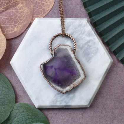 Miedziany wisiorek z plastrem ametystu #321, Witchcraft Apparel, wisiory