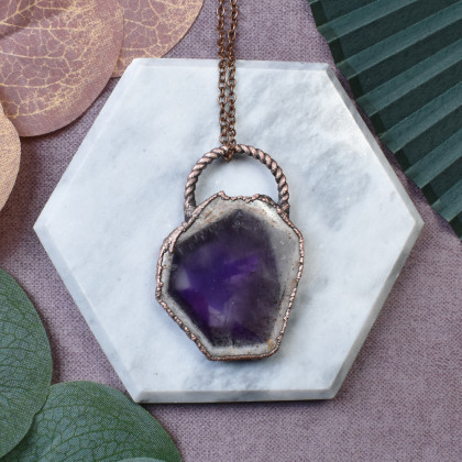 Miedziany wisiorek z plastrem ametystu #323, Witchcraft Apparel, wisiory