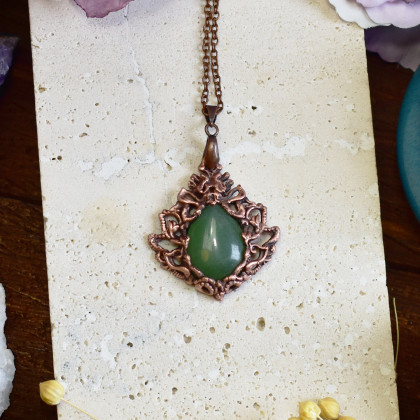 Miedziany wiktoriański wisiorek z awenturynem #357, Witchcraft Apparel, wisiory