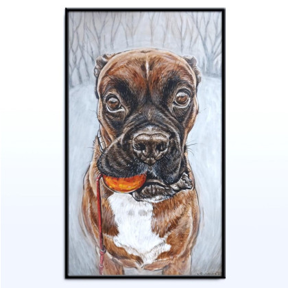 Bokser - portret psa, 60x40cm, Joanna Podolska, obrazy akryl