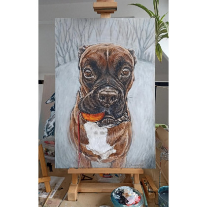 Joanna Podolska - obrazy akryl - Bokser - portret psa, 60x40cm foto #1