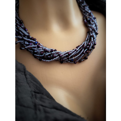 unikatart - korale,naszyjniki - Naszyjnik Fioletowe Kryształki foto #4