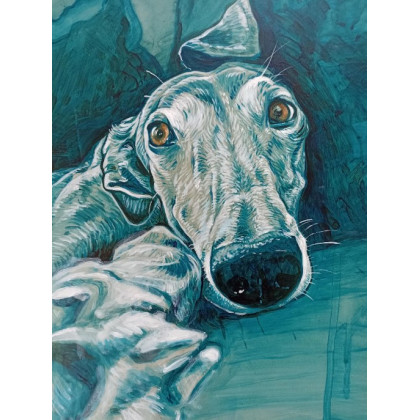 Joanna Podolska - obrazy akryl - Niebieski chart, 42x25cm foto #1