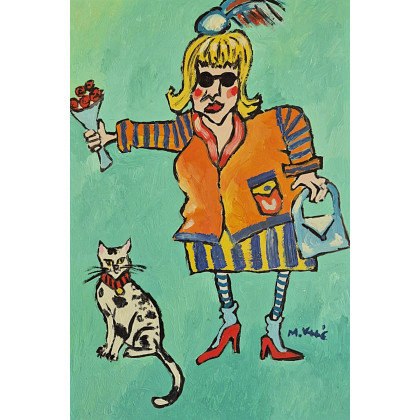 Ona i jej kot, Marlena Kuć, obrazy olejne