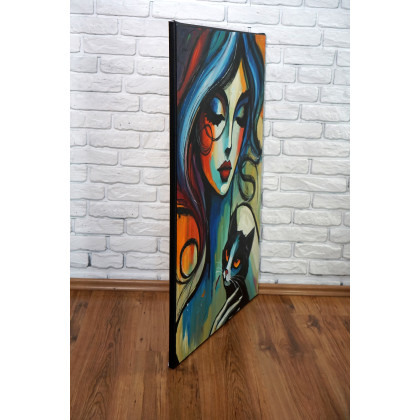 Rafal Stach - obrazy akryl - The Girl and Black Cat 70x100 foto #2